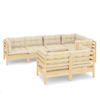 vidaXL 7-tlg. Garten-Lounge-Set mit Creme Kissen Massivholz Kiefer