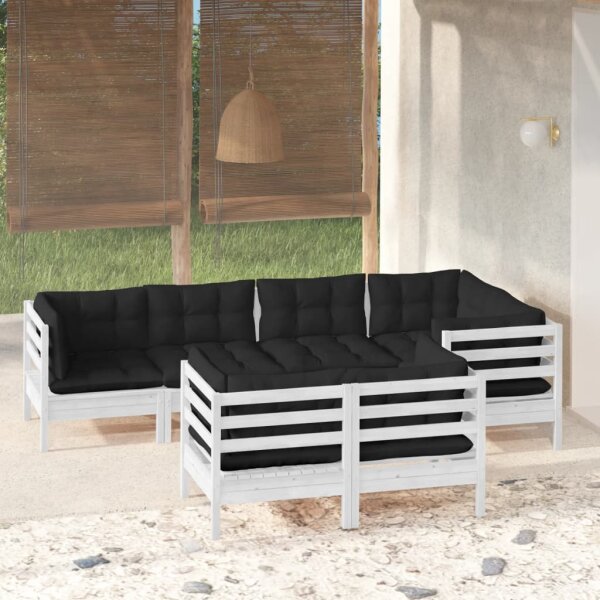 vidaXL 7-tlg. Garten-Lounge-Set mit Kissen Wei&szlig; Kiefer Massivholz