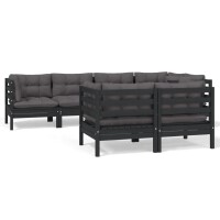 vidaXL 7-tlg. Garten-Lounge-Set mit Kissen Schwarz...