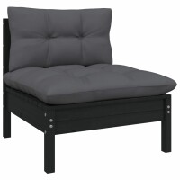 vidaXL 7-tlg. Garten-Lounge-Set mit Kissen Schwarz Massivholz Kiefer