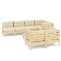 vidaXL 8-tlg. Garten-Lounge-Set mit Creme Kissen...