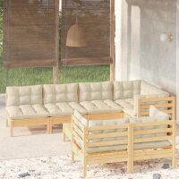 vidaXL 8-tlg. Garten-Lounge-Set mit Creme Kissen...