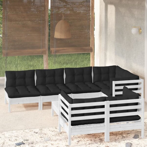 vidaXL 8-tlg. Garten-Lounge-Set mit Kissen Wei&szlig; Kiefer Massivholz