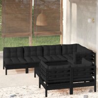 vidaXL 8-tlg. Garten-Lounge-Set mit Kissen Schwarz Massivholz Kiefer