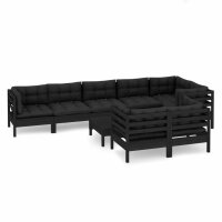 vidaXL 9-tlg. Garten-Lounge-Set mit Kissen Schwarz Massivholz Kiefer