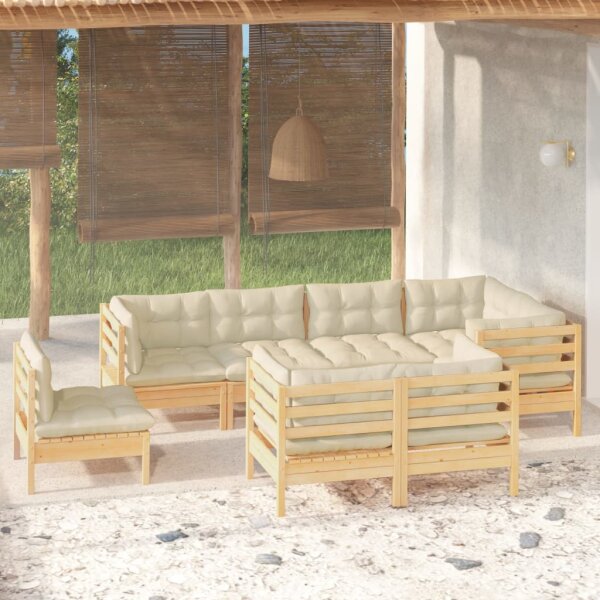 vidaXL 8-tlg. Garten-Lounge-Set mit Creme Kissen Massivholz Kiefer