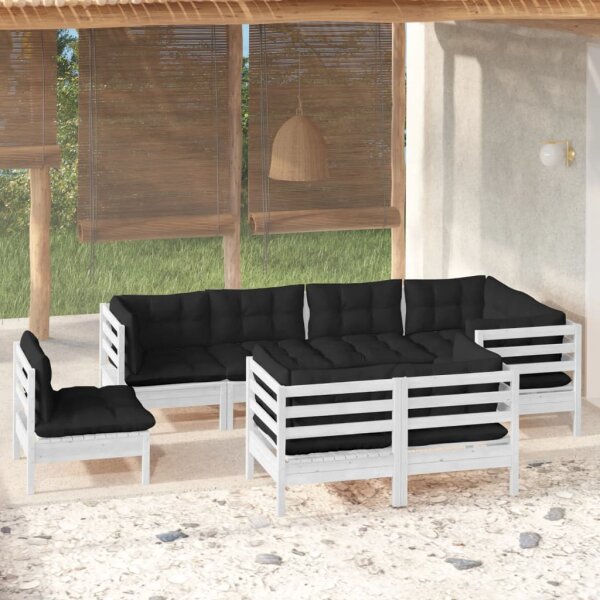 vidaXL 8-tlg. Garten-Lounge-Set mit Kissen Wei&szlig; Kiefer Massivholz