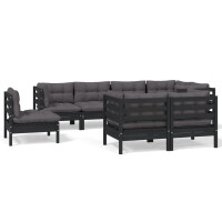 vidaXL 8-tlg. Garten-Lounge-Set mit Kissen Schwarz...