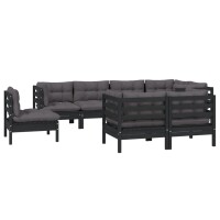 vidaXL 8-tlg. Garten-Lounge-Set mit Kissen Schwarz Massivholz Kiefer