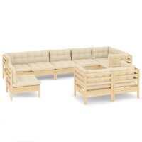 vidaXL 9-tlg. Garten-Lounge-Set mit Creme Kissen Massivholz Kiefer