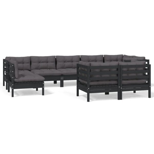 vidaXL 9-tlg. Garten-Lounge-Set mit Kissen Schwarz Kiefer Massivholz