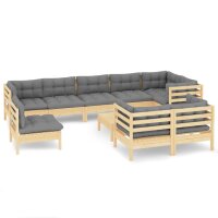 vidaXL 10-tlg. Garten-Lounge-Set mit Grauen Kissen Kiefer...
