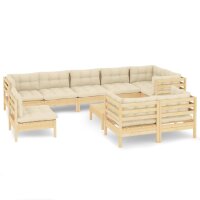 vidaXL 10-tlg. Garten-Lounge-Set mit Creme Kissen...