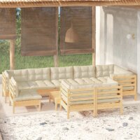 vidaXL 10-tlg. Garten-Lounge-Set mit Creme Kissen Massivholz Kiefer