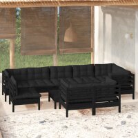 vidaXL 10-tlg. Garten-Lounge-Set mit Kissen Schwarz...