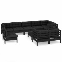 vidaXL 10-tlg. Garten-Lounge-Set mit Kissen Schwarz...