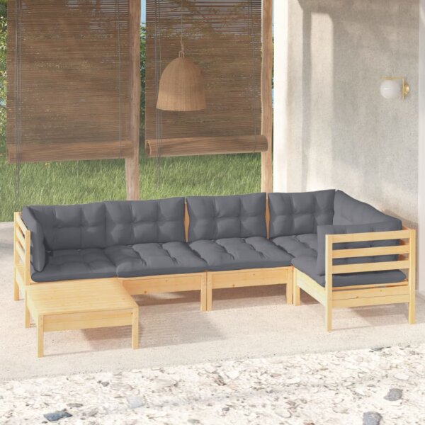 vidaXL 6-tlg. Garten-Lounge-Set mit Grauen Kissen Kiefer Massivholz