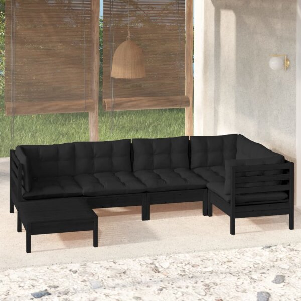 vidaXL 6-tlg. Garten-Lounge-Set mit Kissen Schwarz Massivholz Kiefer