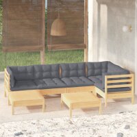 vidaXL 7-tlg. Garten-Lounge-Set mit Grauen Kissen Kiefer Massivholz