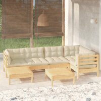 vidaXL 7-tlg. Garten-Lounge-Set mit Creme Kissen Massivholz Kiefer