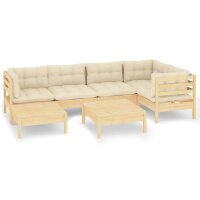 vidaXL 7-tlg. Garten-Lounge-Set mit Creme Kissen Massivholz Kiefer