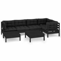 vidaXL 7-tlg. Garten-Lounge-Set mit Kissen Schwarz Kiefer Massivholz