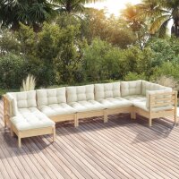 vidaXL 7-tlg. Garten-Lounge-Set mit Creme Kissen Massivholz Kiefer