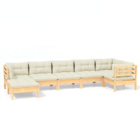 vidaXL 7-tlg. Garten-Lounge-Set mit Creme Kissen Massivholz Kiefer