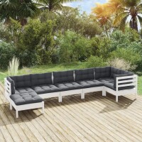 vidaXL 7-tlg. Garten-Lounge-Set mit Kissen Wei&szlig; Kiefer Massivholz