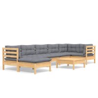 vidaXL 8-tlg. Garten-Lounge-Set mit Grauen Kissen Kiefer Massivholz