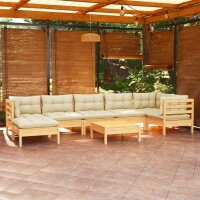 vidaXL 8-tlg. Garten-Lounge-Set mit Creme Kissen Massivholz Kiefer