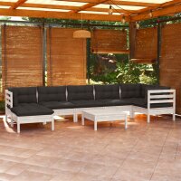 vidaXL 8-tlg. Garten-Lounge-Set mit Kissen Wei&szlig; Kiefer Massivholz