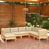 vidaXL 7-tlg. Garten-Lounge-Set mit Creme Kissen Massivholz Kiefer