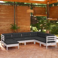 vidaXL 7-tlg. Garten-Lounge-Set mit Kissen Wei&szlig; Kiefer Massivholz