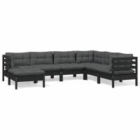 vidaXL 7-tlg. Garten-Lounge-Set mit Kissen Schwarz Massivholz Kiefer