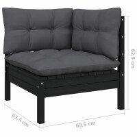 vidaXL 7-tlg. Garten-Lounge-Set mit Kissen Schwarz Massivholz Kiefer