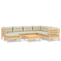 vidaXL 8-tlg. Garten-Lounge-Set mit Creme Kissen Massivholz Kiefer