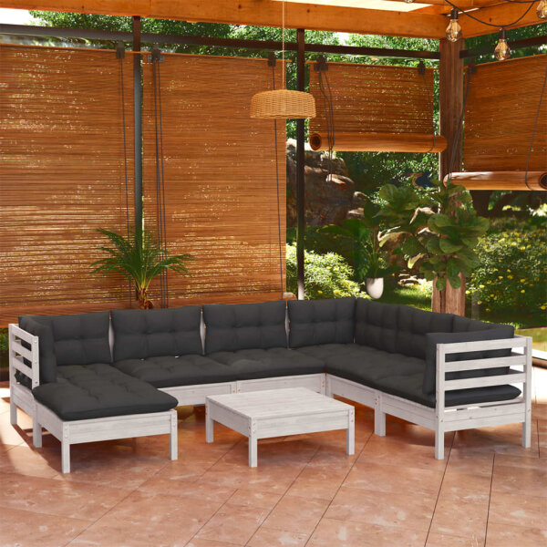 vidaXL 8-tlg. Garten-Lounge-Set mit Kissen Wei&szlig; Kiefer Massivholz