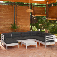 vidaXL 8-tlg. Garten-Lounge-Set mit Kissen Wei&szlig; Kiefer Massivholz