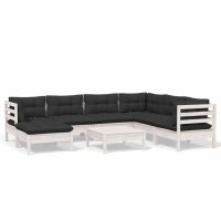 vidaXL 8-tlg. Garten-Lounge-Set mit Kissen Wei&szlig; Kiefer Massivholz