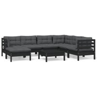 vidaXL 8-tlg. Garten-Lounge-Set mit Kissen Schwarz Kiefer Massivholz