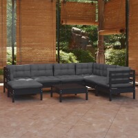 vidaXL 8-tlg. Garten-Lounge-Set mit Kissen Schwarz Kiefer Massivholz