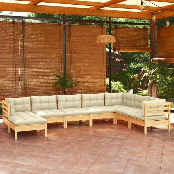 vidaXL 8-tlg. Garten-Lounge-Set mit Creme Kissen Massivholz Kiefer