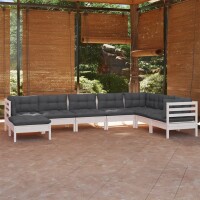 vidaXL 8-tlg. Garten-Lounge-Set mit Kissen Wei&szlig; Kiefer Massivholz