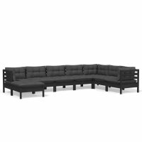 vidaXL 8-tlg. Garten-Lounge-Set mit Kissen Schwarz Massivholz Kiefer