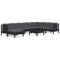 vidaXL 9-tlg. Garten-Lounge-Set mit Kissen Schwarz Kiefer Massivholz