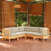 vidaXL 5-tlg. Garten-Lounge-Set mit Creme Kissen Massivholz Kiefer