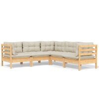 vidaXL 5-tlg. Garten-Lounge-Set mit Creme Kissen Massivholz Kiefer