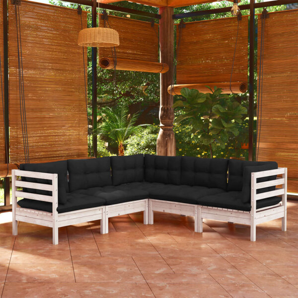 vidaXL 5-tlg. Garten-Lounge-Set mit Kissen Wei&szlig; Kiefer Massivholz