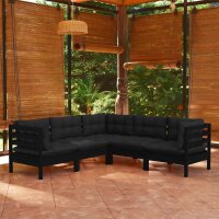 vidaXL 5-tlg. Garten-Lounge-Set mit Kissen Schwarz Kiefer Massivholz